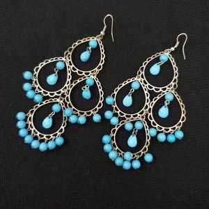 Teal Dangling beaded and sterling silver earrings